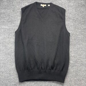 Peter Millar 100% Pure Cashmere V-Neck Sweater Vest Mens Medium Black Solid